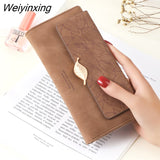 Weiyinxing PU Leather Retro Long Wallets for Women 2023 Simple Frosted Leaf Zipper Buckle Card Holder Large Capacity Women's Clutch