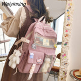 Weiyinxing New Buckle Badge Women Backpack Candy Color Fashion Cute Schoolbag Shoulder Student Bag Teenage Girls College Backpack