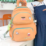 Weiyinxing Double Pocket Women Backpack Female Waterproof Nylon Travel Bag Korean Kawaii Schoolbag for Girl Student Book Mochila