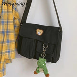 Weiyinxing Women's canvas bear Messenger bag Female Youth Student Fashion Crossbody Shoulder Bags woman Large Capacity Schoolbag for women