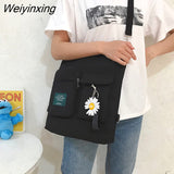 Weiyinxing for Women Canvas Shoulder Bag Reusable Shopping Bags Casual Tote Female Handbag Messenger Bag Harajuku Student Schoolbag