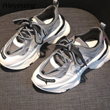 Weiyinxing Platform Sneakers Round Toe 2023 Spring Women's Chunky Shoes Lace Up Black Female Trainers Dad Shoes Tenis Feminino