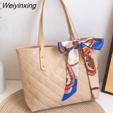 Weiyinxing Women Shoulder Bag Rhombic Embroidery Handbag PU Leather Solid Color Underarm Bag Casual large size Tote bag