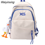 Weiyinxing Fashion Letters Embroidery Women Backpack Female Inclined Zipper Nylon Travel Bag Teenage Girl Multi-pocket Schoolbag Preppy