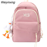 Weiyinxing Fashion Letters Embroidery Women Backpack Female Inclined Zipper Nylon Travel Bag Teenage Girl Multi-pocket Schoolbag Preppy