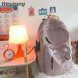 Weiyinxing Girl School Bag Fashion Women Backpack Men Cool Nylon Travel Backpack Femlae Big Schoolbag Multi-pocket Badge Bookbag