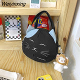 Weiyinxing Cat Nylon Tote Bag Large Capacity Round Cartoon Women's Handbags Shoulder Bags Youth Fashion Sling Messenger Bag Purses