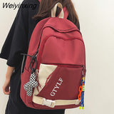 Weiyinxing Letter Printing Waterproof Nylon Backpack Fashion Multiple Pockets Contrast Color Women Travel Bag Teenager Big Schoolbag