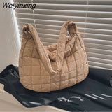 Weiyinxing Nylon Women's Shoulder Bag Folds Rhombus Embroidery Thread Underarm Bag Niche Design Simple Handbags for Women 2023