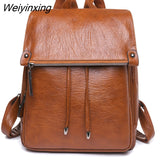Weiyinxing Women Female Rucksack Leisure Student School Bag Soft Leather Famale Bag New Cowhide High Quality Travel Girls Backpack Korean