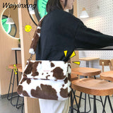 Weiyinxing Women Plush Bag Female Messenger High Capacity Women Shoulder Bag Dairy Cow Color Student Bag Contrasting Colors Cute Plush Bag