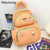 Weiyinxing Double Pocket Women Backpack Female Waterproof Nylon Travel Bag Korean Kawaii Schoolbag for Girl Student Book Mochila