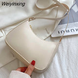 Weiyinxing New Women's Fashion Handbags Retro Solid Color PU Leather Shoulder Underarm Bag Casual Women Hobos Handbags