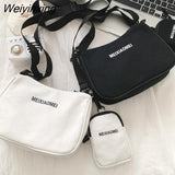 Weiyinxing Canvas Solid Color Letter Shoulder Bags with Mini Purse Pendant Women Bags Casual Small Crossbody Bags 2pcs Composite
