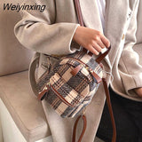 Weiyinxing Winter Plaid Nylon Women Backpack New Korean Students Small Schoolbag Campus Stripe Style Fashion Girls Travel Bags