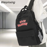 Weiyinxing Men and Women Cool Waterproof Nylon Laptop Backpack Large Capacity Letter Printing Travel Book Bag Teenagers Preppy Schoolbag