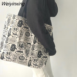 Weiyinxing Women Canvas Shopping Bags Eco Reusable Foldable Shoulder Bags Large Capacity Handbags Casual Cute Bag for Women Dropshipping