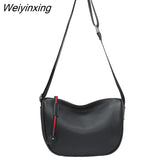 Weiyinxing Half Moon Bag 100% Genuine Leather Luxury Brand Handbag Wide Strap Crossbody Bag Shoulder Bag For Fashion Soft Women Bag