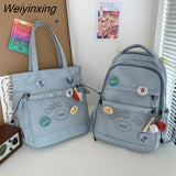Weiyinxing Kawaii Letter Printing Women Backpack Fashion Cute Girl Two Piece School Bag Set Nylon Waterproof Travel Bag Book Pack Cool