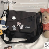 Weiyinxing Women Solid Color Nylon Bag Large Capacity Single Shoulder Bag Post Bag Women Student's Messenger Bag Buckle Bag Cute Pendant