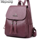 Weiyinxing Women tassel Leather high quality Backpack School Bags for Teenage Girls Bagpack Travel Backpacks Shoulder Bags mochila