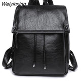 Weiyinxing Women Female Rucksack Leisure Student School Bag Soft Leather Famale Bag New Cowhide High Quality Travel Girls Backpack Korean
