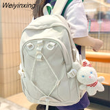 Weiyinxing Girl Leisure White Embroidery Nylon Kawaii School Bag Women College Backpack Lady Cute Laptop Fashion Female Travel Book Bag