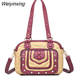 Weiyinxing Quality Soft Leather Women's Handbags Luxury Small Female Shoulder Bags Casual Ladies Tote Bag Designer Rivet Messenger Bag