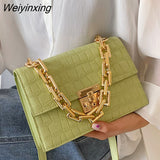 Weiyinxing Women Frame Bag Gold Thick Chain Handbags For Women Flap Shoulder Bags Leather Trendy Satchel Purse Chic Crossbody Bag