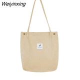 Weiyinxing Capacity Women Corduroy Tote Ladies Casual Shoulder Bag Foldable Reusable Shopping Beach Bag