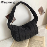 Weiyinxing Nylon Women's Shoulder Bag Folds Rhombus Embroidery Thread Underarm Bag Niche Design Simple Handbags for Women 2023