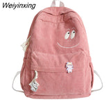 Weiyinxing Cute Corduroy Cartoon Book Bag Trendy Women Small College Backpack Fashion Ladies Kawaii Student Bag Female School Backpack