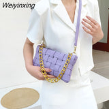 Weiyinxing Casual Leather Summer New Fashion Woven Bag Shoulder Bags for Women 2023 Solid Color Chain Lady Crossbody Handle Purses