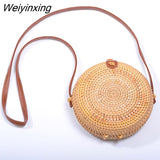 Weiyinxing Black White Round Straw Bags Women Summer Rattan Bag Handmade Woven Beach Cross Body Bag Circle Bohemia Handbag Bali Box