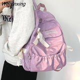 Weiyinxing Women Japanese Sweet Backpack Ladies Cute Hit Color Bow Backpack Large Capacity Travel Mochila College Style Student School Bag