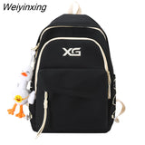 Weiyinxing Fashion Letters Embroidery Women Backpack Female Inclined Zipper Nylon Travel Bag Teenage Girl Multi-pocket Schoolbag Preppy