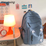 Weiyinxing Girl School Bag Fashion Women Backpack Men Cool Nylon Travel Backpack Femlae Big Schoolbag Multi-pocket Badge Bookbag