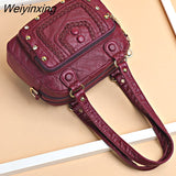 Weiyinxing Quality Soft Leather Women's Handbags Luxury Small Female Shoulder Bags Casual Ladies Tote Bag Designer Rivet Messenger Bag