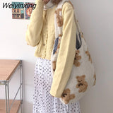 Weiyinxing Women Plush Shoulder Bag Warm Cloth Fabric Handbag Soft Canvas Tote Large Capacity Shopping Bags Cute Bear Book Bags for Ladies