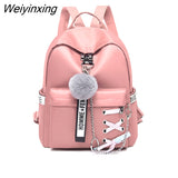 Weiyinxing Backpack Teenager Trend Student Schoolbags Multi-pocket Shoulder Bags Female Oxford cloth Backpack Fashion Hair ball pendant