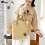 Weiyinxing Women Canvas Shopping Bag Solid color Casual Women's Cotton Shoulder Bag Vintage Large Capacity Tote Bag Reusable Handbag