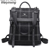 Weiyinxing Rivet belt backpack women sheepskin leather backpack school bags for teenage girls waterproof high capacity travel backpacks