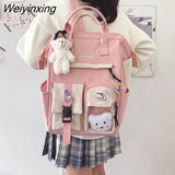 Weiyinxing Capacity Kawaii Women Multi-Pocket Nylon Backpack Ins Junior High School Student School Bag Girls Backpack Laptop Book