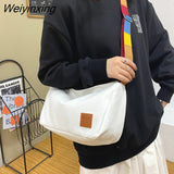 Weiyinxing Canvas Shoulder Bag Big Capacity Women Messenger Bag Female Crossbody Bags Colored Straps Retro Handbag for Student