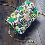 Weiyinxing Graffiti Crossbody Bags for Women Luxury Leisure Shoulder Bags Chain Purses and Handbags Prints Cute Handbag