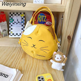 Weiyinxing Cat Nylon Tote Bag Large Capacity Round Cartoon Women's Handbags Shoulder Bags Youth Fashion Sling Messenger Bag Purses