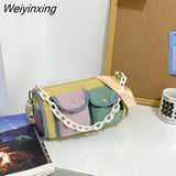 Weiyinxing Contrast Color Women Bag Fashion Double Pocket Chain Lady's Bag Female Leisure Shoulder Bag Cute messenger Bags Small