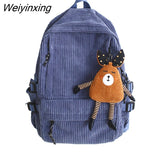 Weiyinxing Women Corduroy Backpack Pure Color Stripe School Bag Teenage Luxury Girl Backpack Female Cute Backpack