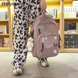 Weiyinxing Girl School Bag Fashion Women Backpack Men Cool Nylon Travel Backpack Femlae Big Schoolbag Multi-pocket Badge Bookbag