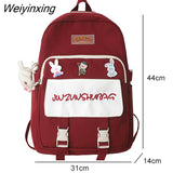 Weiyinxing Letters Embroidery Nylon Women Backpack Female Multiple Pockets Buckle Travel Bag Teenage Girls Schoolbag Preppy Bookbag